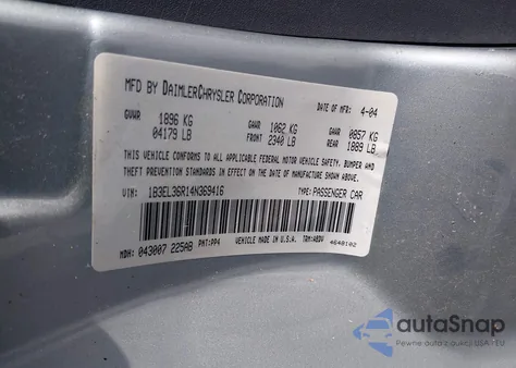 2004 Dodge Stratus Se z USA, uszkodzony, nr VIN 1B3EL36R14N369416